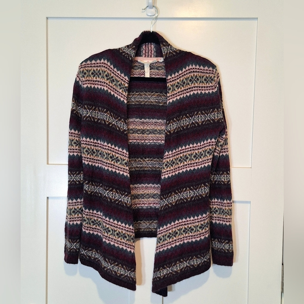 H&M Mohair Blend LOGG Open Front Cardigan Fair Isle Aztec Sz Medium Multicolor